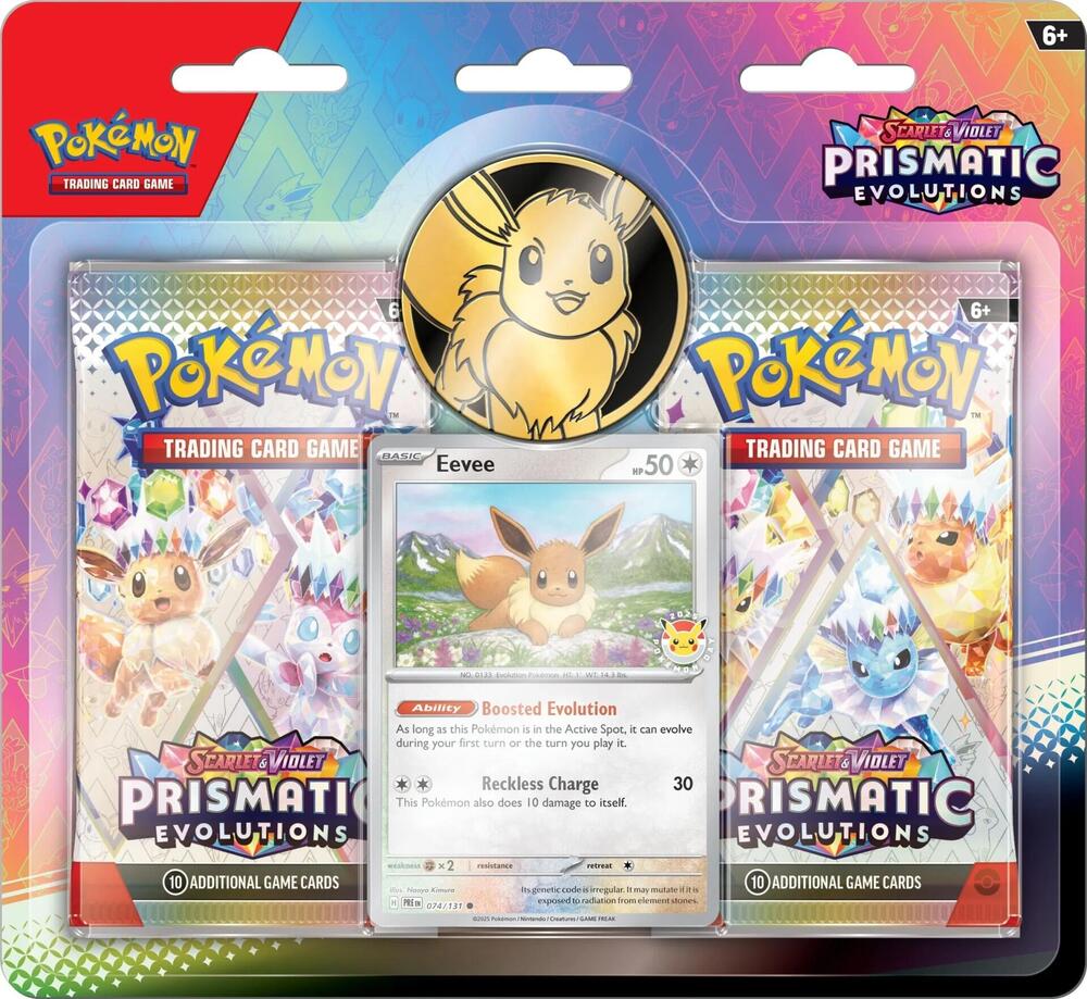 Prismatic Evolutions Eevee Card, Coin & 2 Booster Packs (English)
